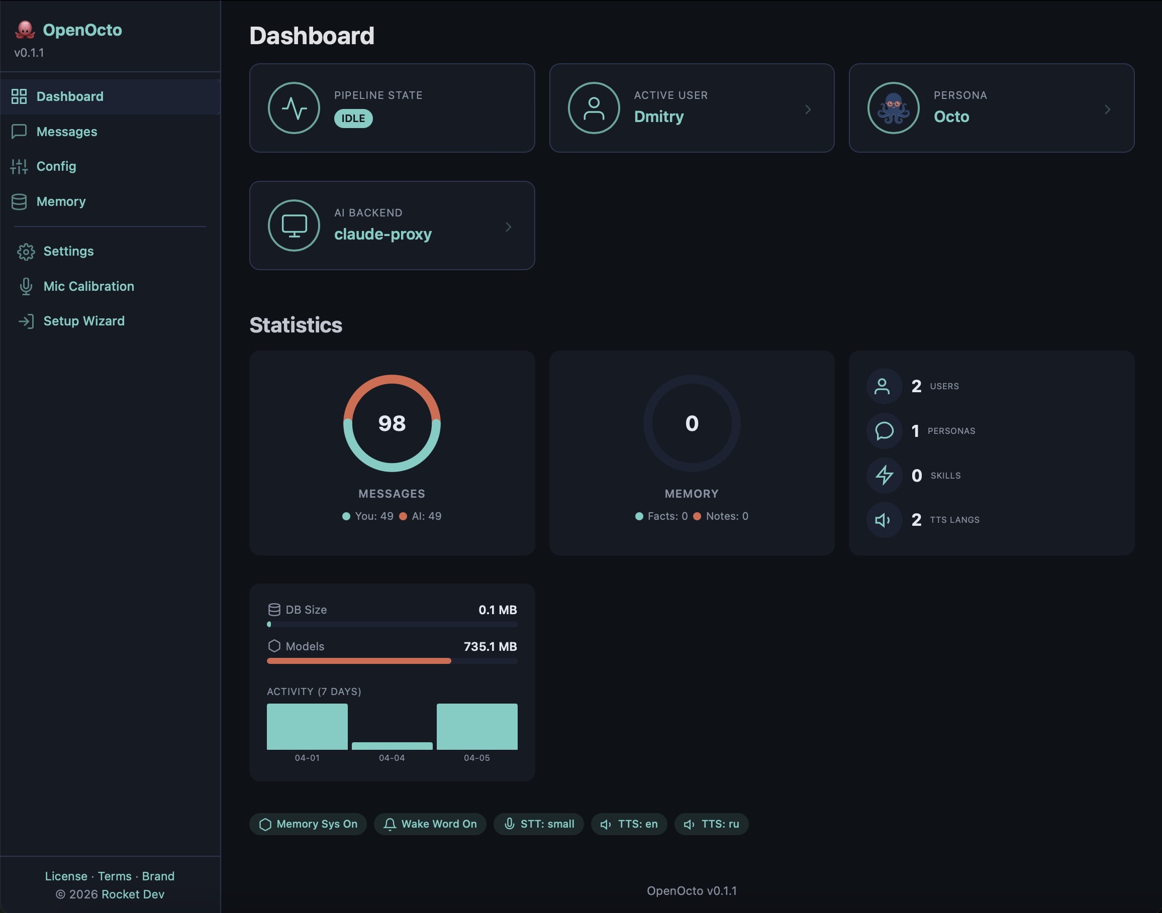 OpenOcto admin — dashboard
