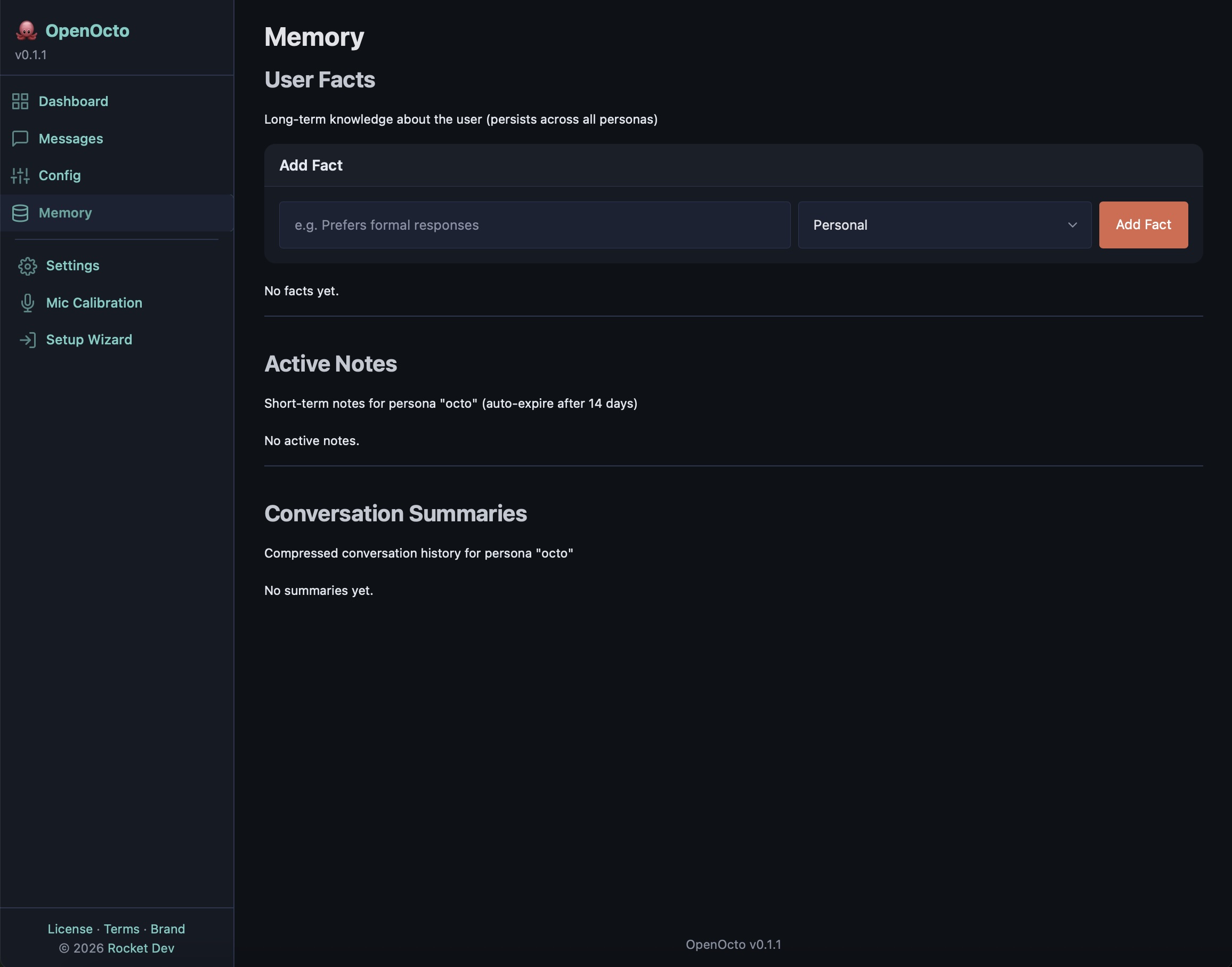 OpenOcto admin — memory