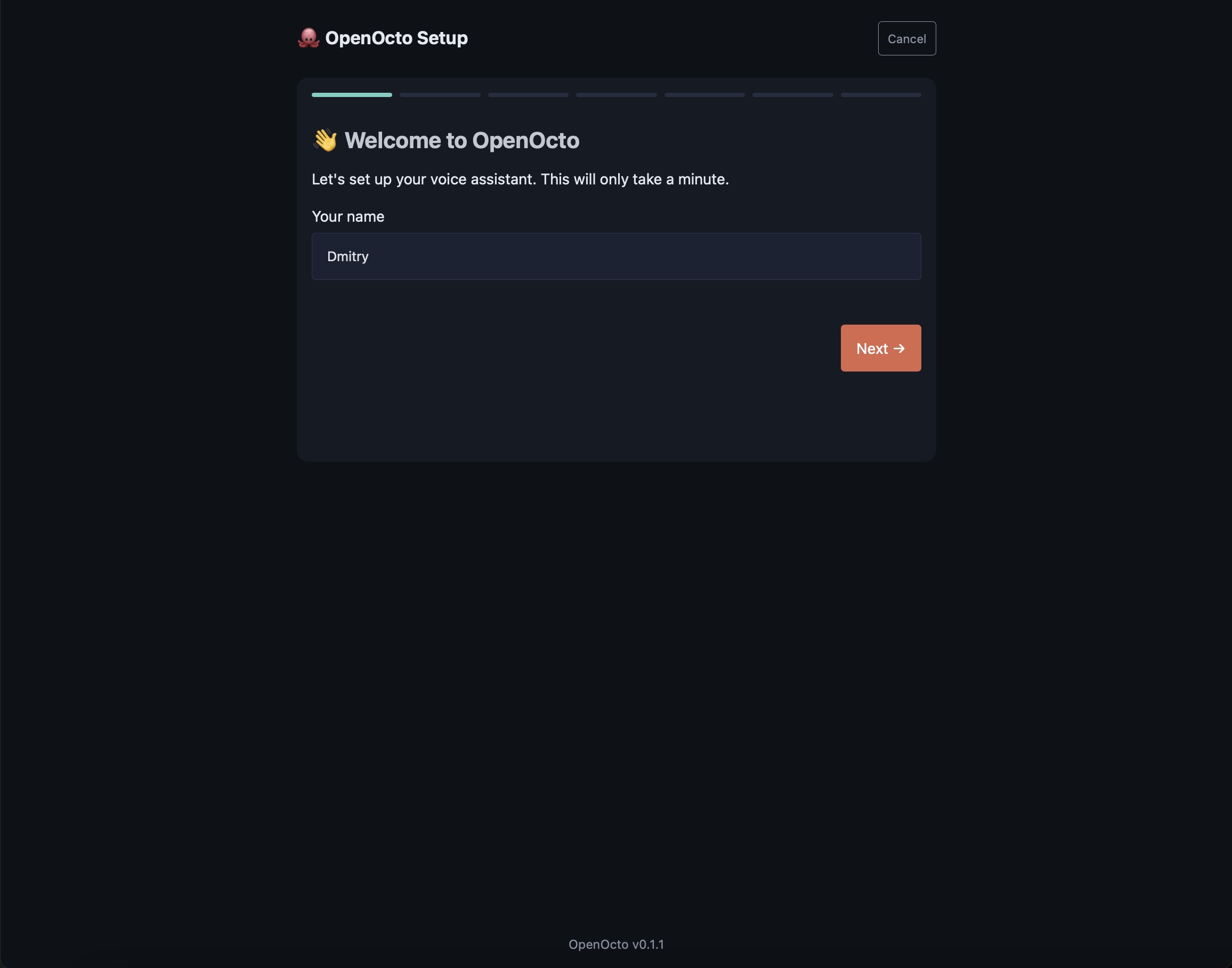 OpenOcto admin — setup wizard