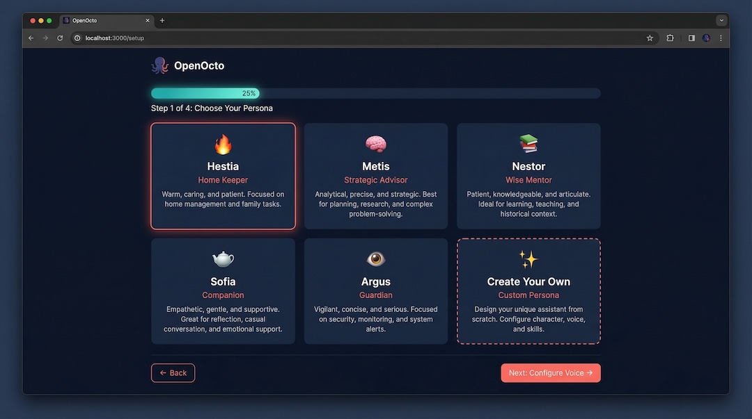 OpenOcto setup wizard — choose persona